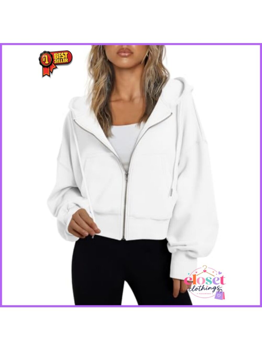 Zip Up Hoodie Cropped Sweatshirt Relaxed Fit Casual Athleisure Layer